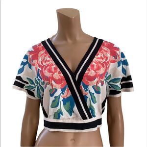 Flying Tomato boho floral stripes print open back with self tie crop top S